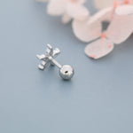 Sterling Silver Ruby Pink CZ Flower Barbell Earrings, Gold or Silver, Marquise CZ Screw Back Earrings, Stacking Earrings
