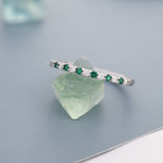 Emerald Green and Clear CZ Half Eternity Ring in Sterling Silver, Silver or Gold, Green Emerald CZ Skinny Ring, Stacking Ring US 5 - 8