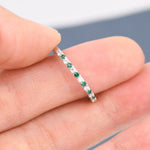 Emerald Green and Clear CZ Half Eternity Ring in Sterling Silver, Silver or Gold, Green Emerald CZ Skinny Ring, Stacking Ring US 5 - 8