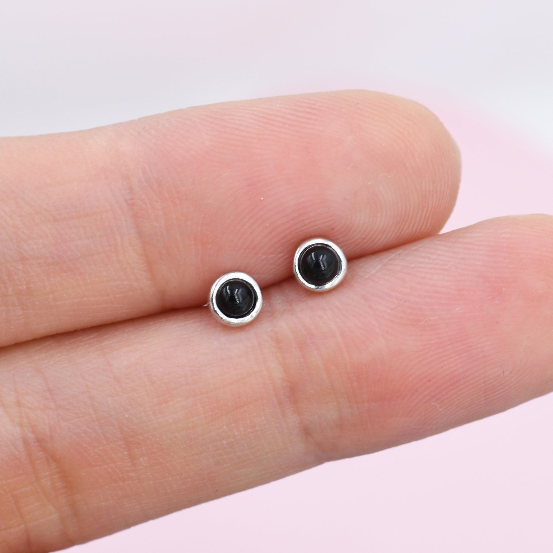 Sterling Silver Black Onyx Stud Earrings, 3mm Genuine Black Onyx Stone, Semi-precious Jewellery