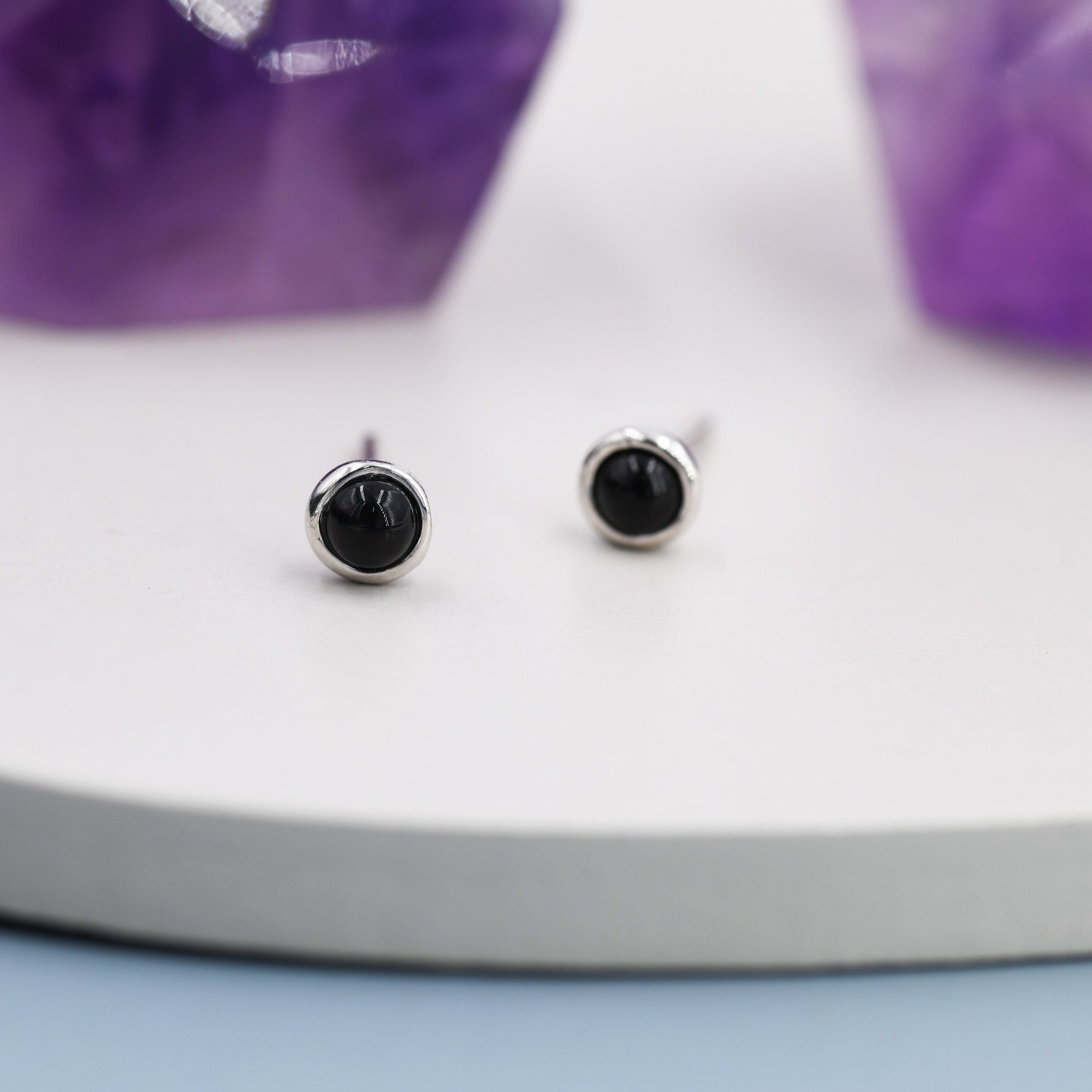 Sterling Silver Black Onyx Stud Earrings, 3mm Genuine Black Onyx Stone, Semi-precious Jewellery