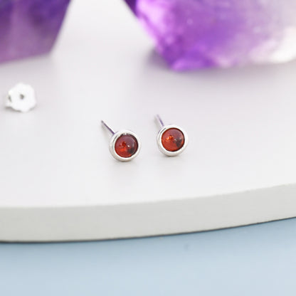 Sterling Silver Red Garnet Stud Earrings, 3mm Genuine Garnet Stone, Semi-precious Jewellery
