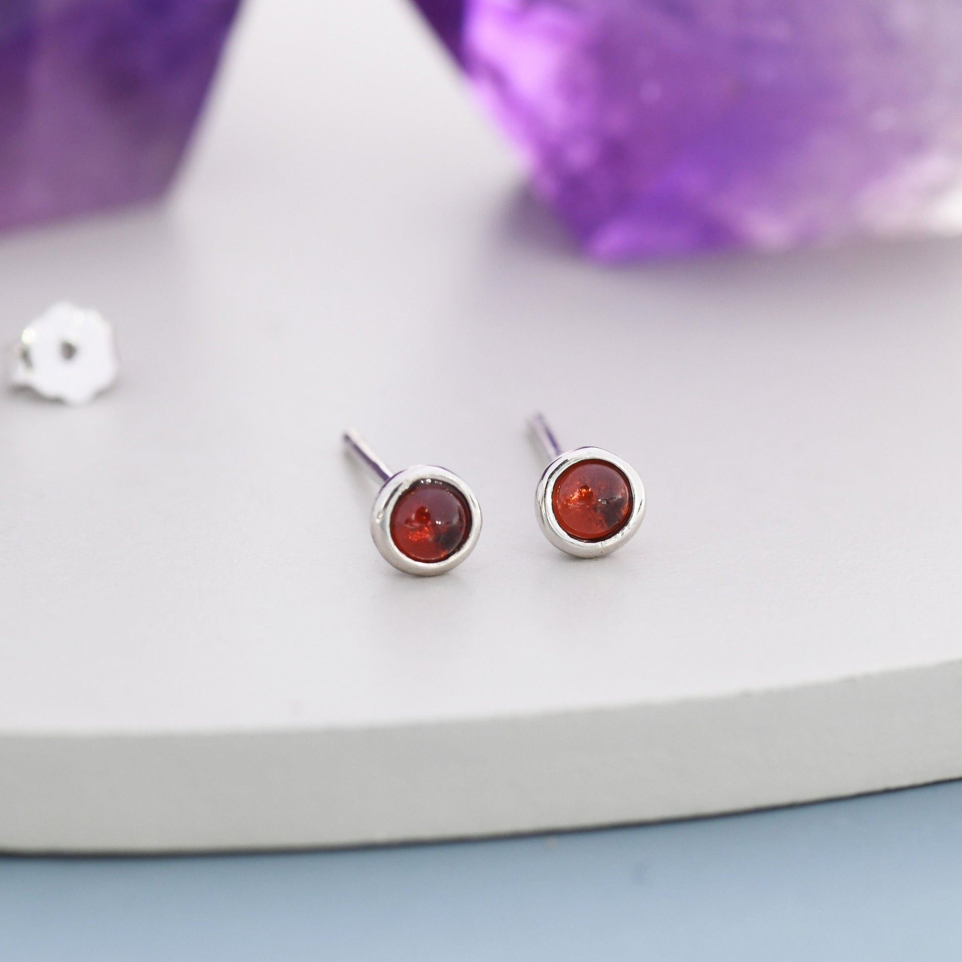 Sterling Silver Red Garnet Stud Earrings, 3mm Genuine Garnet Stone, Semi-precious Jewellery