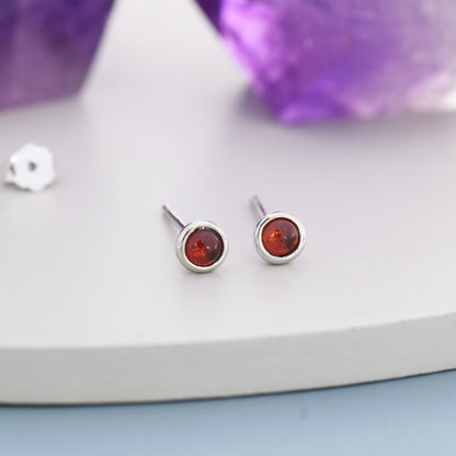 Sterling Silver Red Garnet Stud Earrings, 3mm Genuine Garnet Stone, Semi-precious Jewellery
