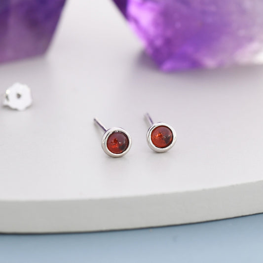 Sterling Silver Red Garnet Stud Earrings, 3mm Genuine Garnet Stone, Semi-precious Jewellery