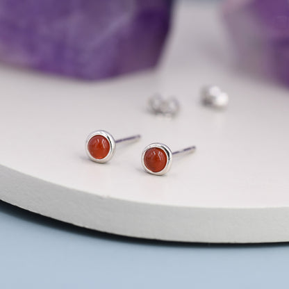 Sterling Silver Red Carnelian Stud Earrings,  3mm Genuine Red Carnelian Stone, Semi-precious Jewellery