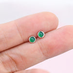 Sterling Silver Green Onyx Stud Earrings, 3mm Bezel Set, Genuine Onyx Gemstone Stud, Minimalist Style