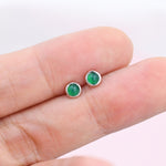 Sterling Silver Green Onyx Stud Earrings, 3mm Bezel Set, Genuine Onyx Gemstone Stud, Minimalist Style