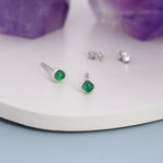 Sterling Silver Green Onyx Stud Earrings, 3mm Bezel Set, Genuine Onyx Gemstone Stud, Minimalist Style
