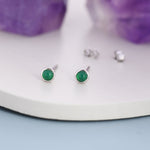 Sterling Silver Green Onyx Stud Earrings, 3mm Bezel Set, Genuine Onyx Gemstone Stud, Minimalist Style