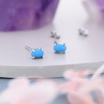 Genuine Blue Turquoise Oval Stud Earrings in Sterling Silver, 3x5 mm Turquoise Stud Earrings, Tiny Turquoise Earrings, December Birthstone