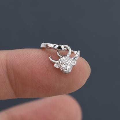 Dangling Highland Cow Huggie Hoops in Sterling Silver, Silver or Gold or Rose Gold, Highland Cow Earrings, Detachable and Interchangeable