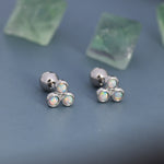 White Opal Trio Screw back Earrings in Sterling Silver, Silver or Gold, Opal Trinity Earrings, Screwback Barbell