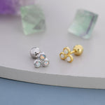White Opal Trio Screw back Earrings in Sterling Silver, Silver or Gold, Opal Trinity Earrings, Screwback Barbell