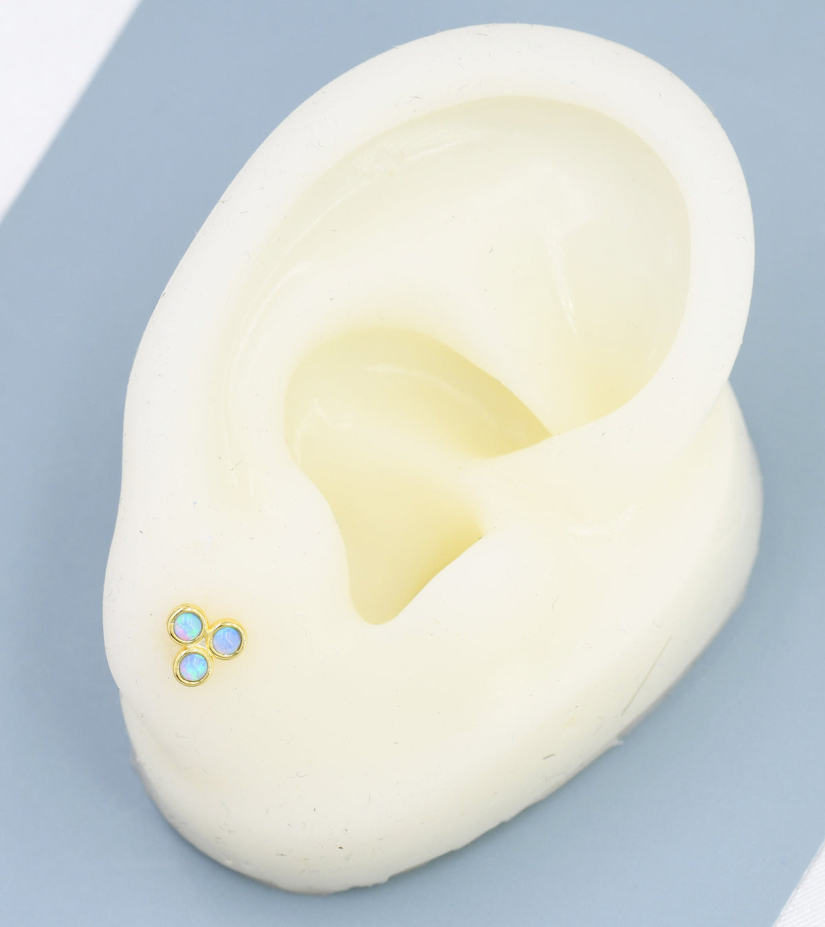 Blue Opal Trio Screw back Earrings in Sterling Silver, Silver or Gold, Opal Trinity Earrings, Screwback Barbell