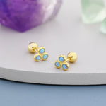 Blue Opal Trio Screw back Earrings in Sterling Silver, Silver or Gold, Opal Trinity Earrings, Screwback Barbell