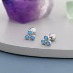 Blue Opal Trio Screw back Earrings in Sterling Silver, Silver or Gold, Opal Trinity Earrings, Screwback Barbell