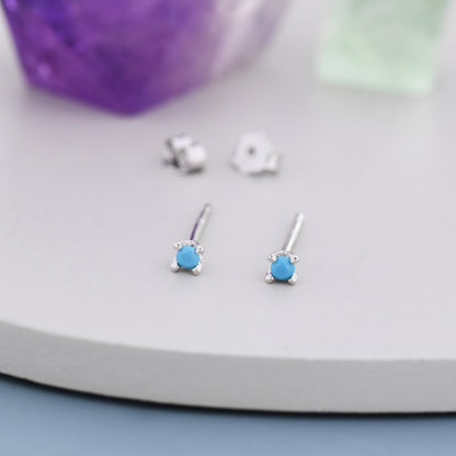 Extra Tiny 2mm Turquoise Stud Earrings in Sterling Silver, Barely Visible Stud Earrings, 2mm Nano Turquoise Earrings, Tiny Crystal Earrings