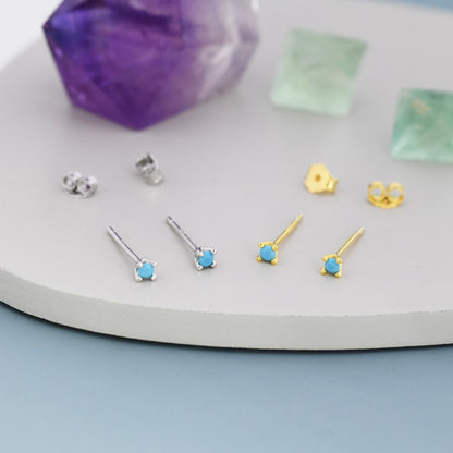 Extra Tiny 2mm Turquoise Stud Earrings in Sterling Silver, Barely Visible Stud Earrings, 2mm Nano Turquoise Earrings, Tiny Crystal Earrings