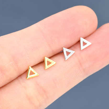 Tiny Triangle Stud Earrings in Sterling Silver, Silver or Gold, Geometric Triangle Earrings