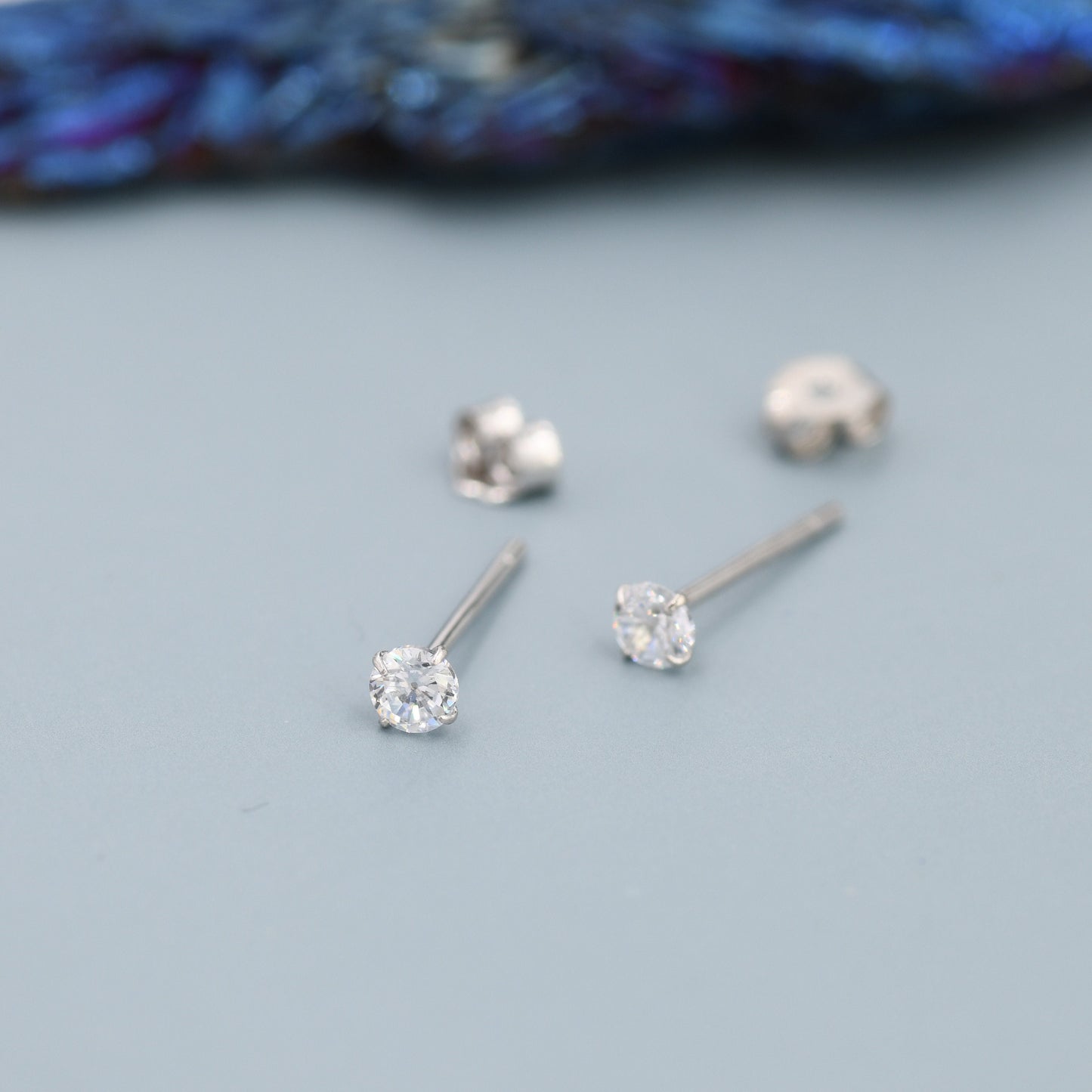 Simple CZ Crystal Stud Earrings in Sterling Silver, 3mm, 4mm, 5mm and 6mm, Various Sizes, Minimalist CZ Stud