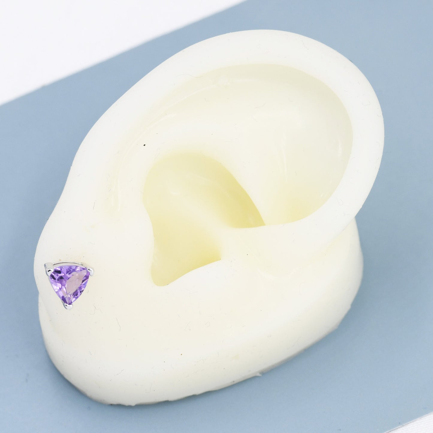 Genuine Amethyst Trillion Cut Stud Earrings in Sterling Silver, 6mm Trillion Cut, Large Amethyst Stud Earrings