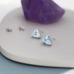 Genuine Swiss Blue Topaz Trillion Cut Stud Earrings in Sterling Silver, 6mm Trillion Cut, Large Topaz Stud Earrings, Natural and Untreated