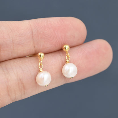 Baroque Pearl Dangle Earrings in Sterling Silver, Gold over Sterling Silver,  Delicate Keshi Pearl Drop Earrings,  Genuine Freshwater Pearls