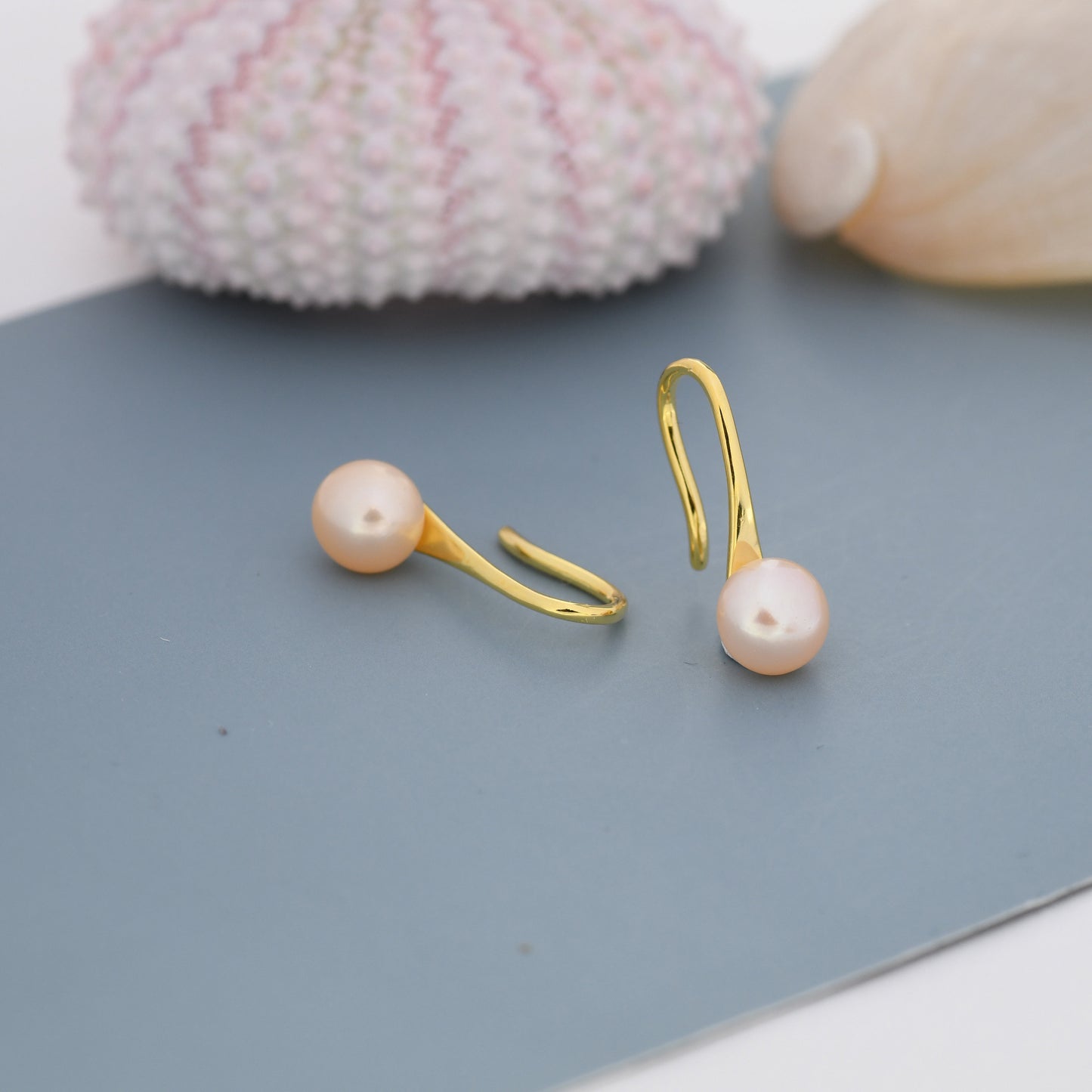 Genuine Pink Freshwater Pearl Hook Earrings in Sterling Silver, 7mm or 8mm, Natural Freshwater Pearls, Silver or Gold, Pink Pearl