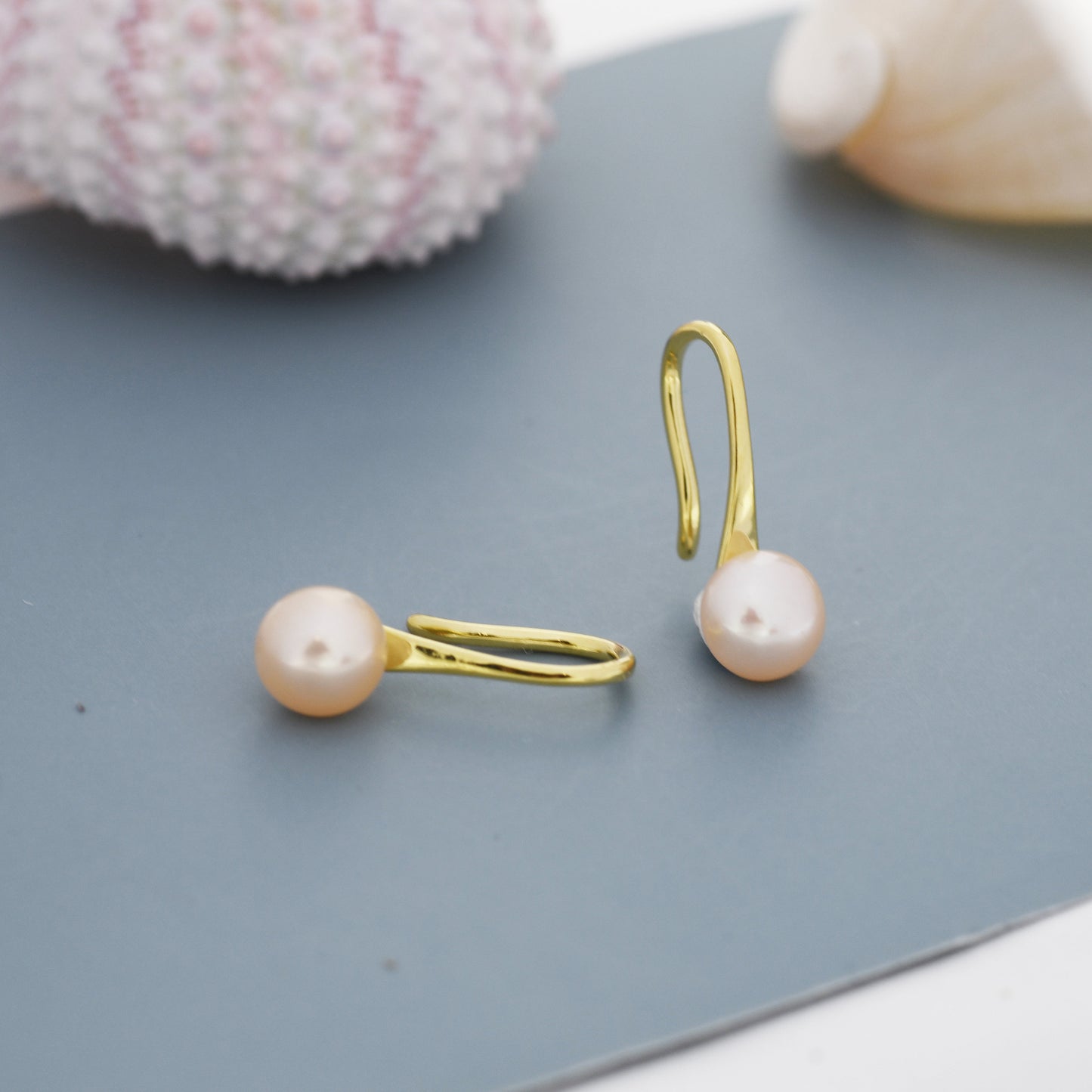 Genuine Pink Freshwater Pearl Hook Earrings in Sterling Silver, 7mm or 8mm, Natural Freshwater Pearls, Silver or Gold, Pink Pearl