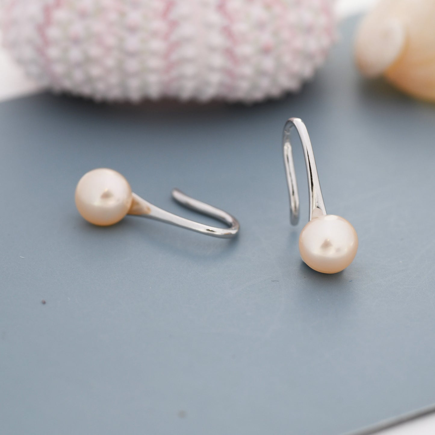 Genuine Pink Freshwater Pearl Hook Earrings in Sterling Silver, 7mm or 8mm, Natural Freshwater Pearls, Silver or Gold, Pink Pearl