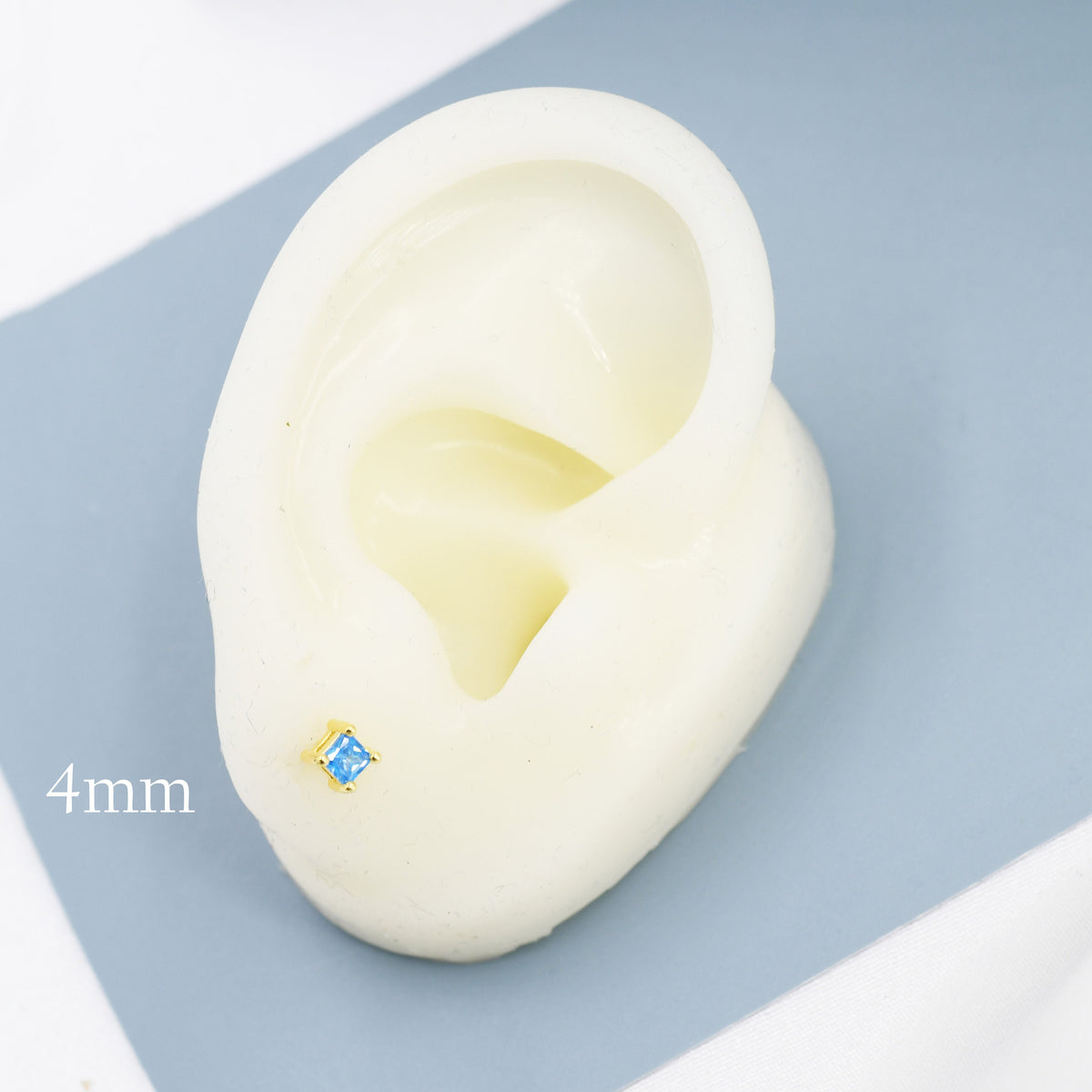 Princess Cut Aquamarine Blue CZ Stud Earrings in Sterling Silver, Square Cut Crystal Earrings, Lilac Purple CZ, March Birthstone