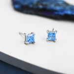 Princess Cut Aquamarine Blue CZ Stud Earrings in Sterling Silver, Square Cut Crystal Earrings, Lilac Purple CZ, March Birthstone