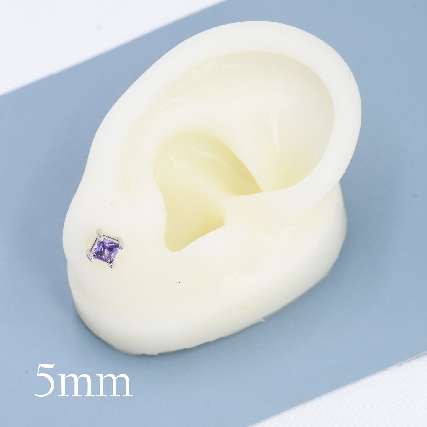 Princess Cut Amethyst Purple Stud Earrings in Sterling Silver, Square Cut Crystal Earrings, Purple CZ, February Birthstone