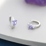 Alexandrite CZ Heart Huggie Hoop in Sterling Silver, Silver or Gold, 8mm Inner Diameter, Stacking Earrings