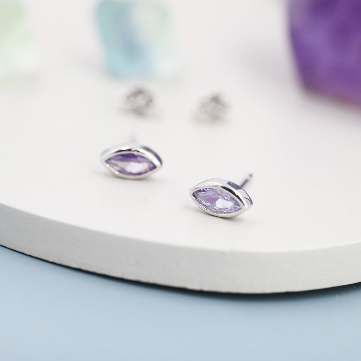 Lilac Purple Marquise CZ Stud Earrings