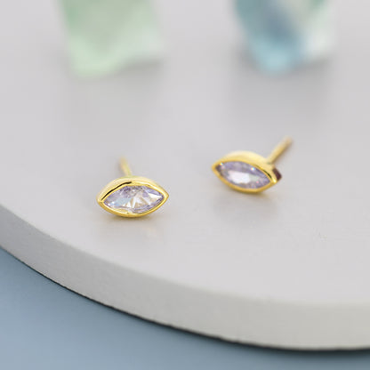 Marquise Alexandrite CZ Stud Earrings in Sterling Silver, Silver or Gold, Marquise Crystal Earrings, Lilac Purple CZ, June Birthstone