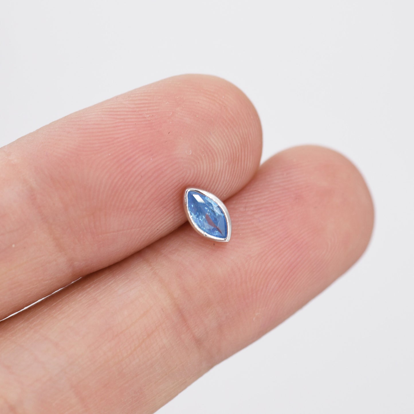 Marquise Aquamarine Blue CZ Stud Earrings in Sterling Silver, Marquise Crystal Earrings, Blue Stud, March Birthstone