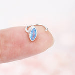 Marquise Aquamarine Blue CZ Huggie Hoops in Sterling Silver, Marquise Crystal Open Threader Earrings, Half Hoops, March Birthstone
