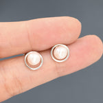 Genuine Freshwater Pearl and Circle Stud Earrings in Sterling Silver, Delicate Keshi Pearl Halo Earrings, Genuine Freshwater Pearls.