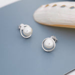 Genuine Freshwater Pearl and Circle Stud Earrings in Sterling Silver, Delicate Keshi Pearl Halo Earrings, Genuine Freshwater Pearls.