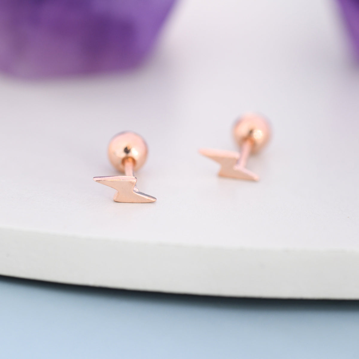 Extra Tiny Lightning Bolt Barbell Earrings in Sterling Silver, Screw Back Lightening Bolt Earrings, Screwback Earrings