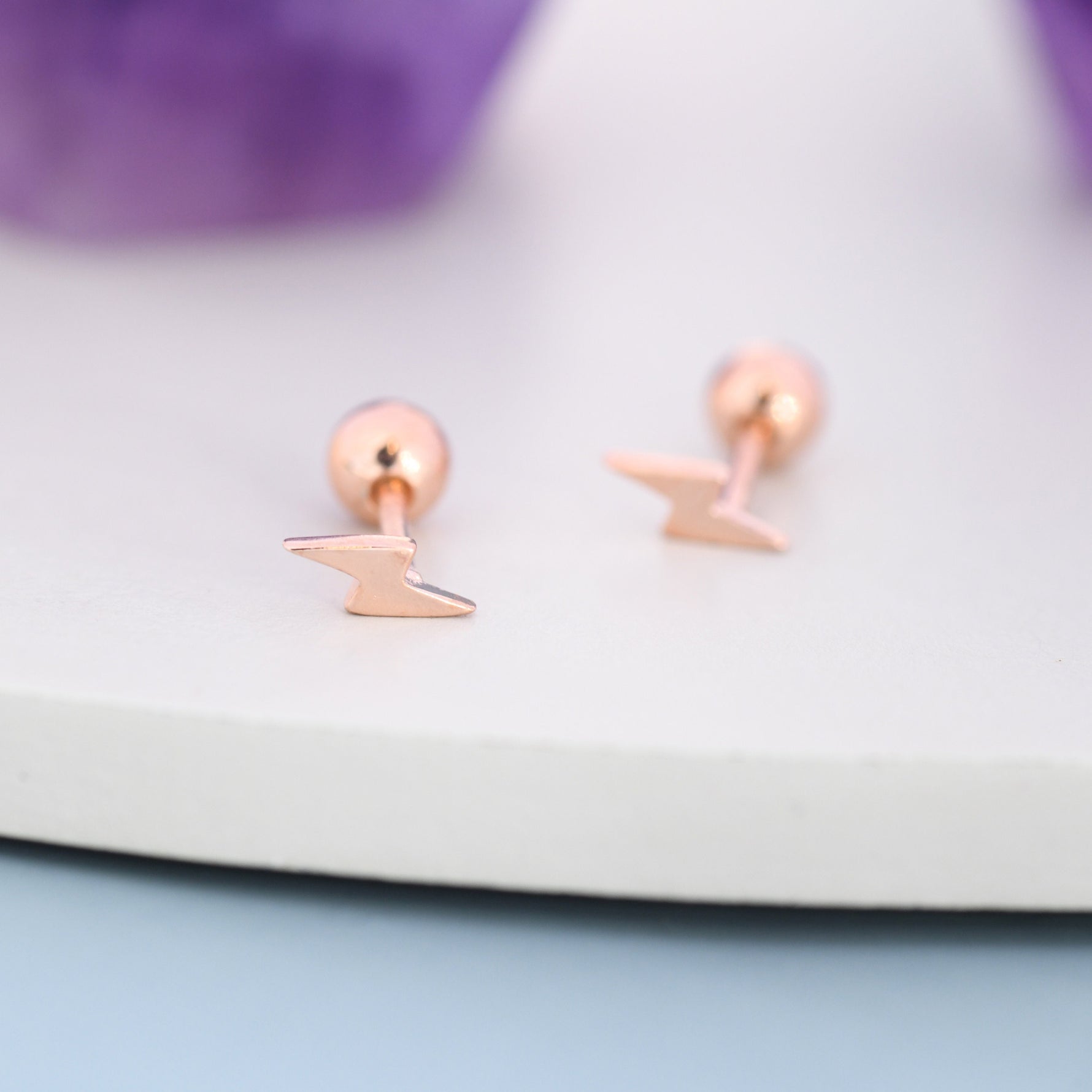Extra Tiny Lightning Bolt Barbell Earrings in Sterling Silver, Screw Back Lightening Bolt Earrings, Screwback Earrings