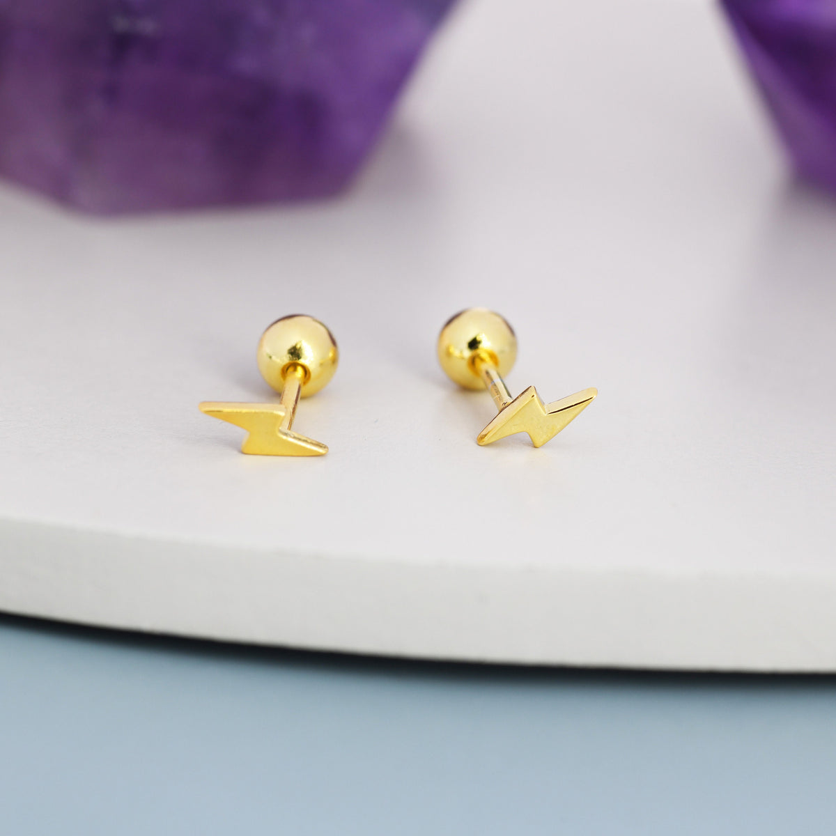 Extra Tiny Lightning Bolt Barbell Earrings in Sterling Silver, Screw Back Lightening Bolt Earrings, Screwback Earrings