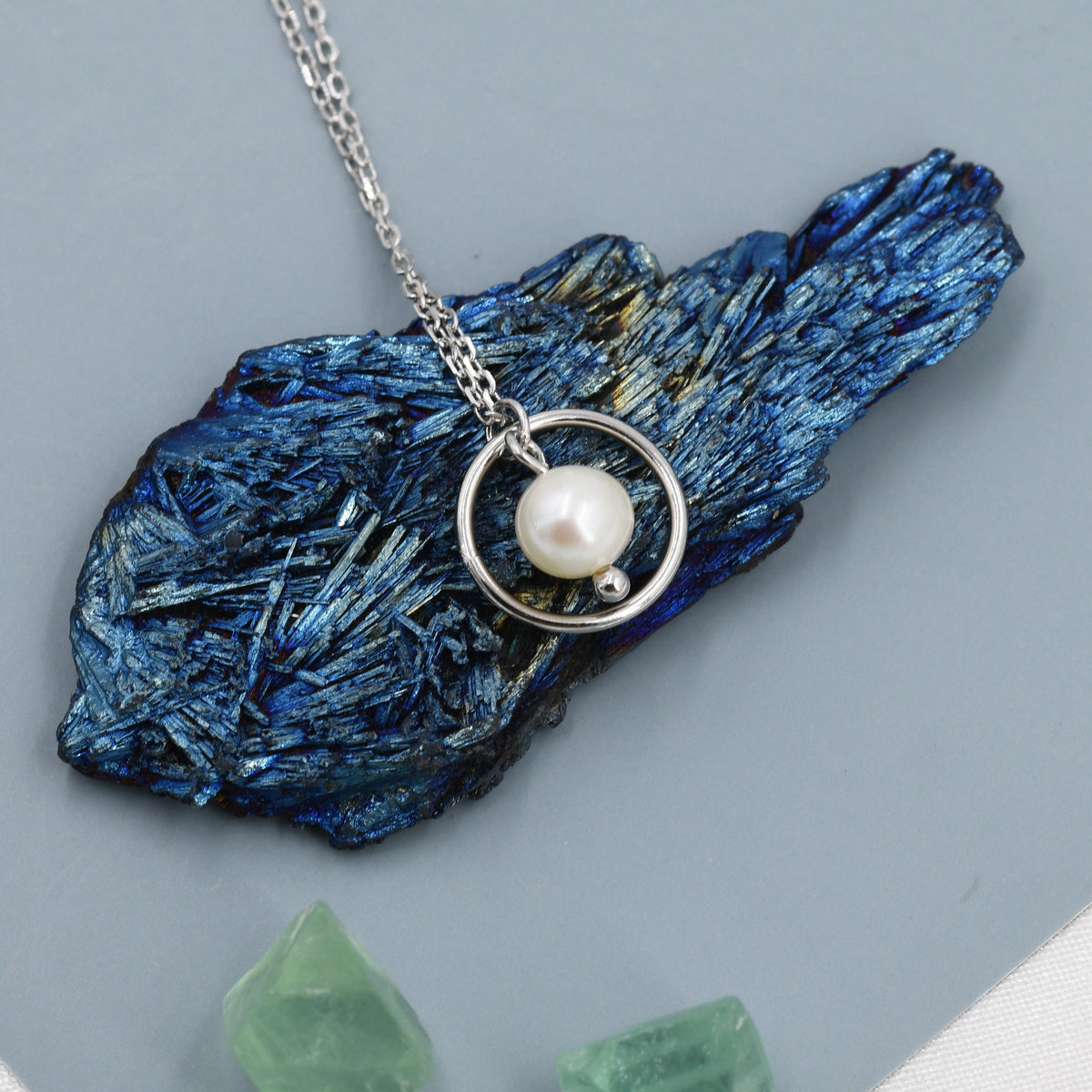 Sterling Silver Circle and Natural Pearl Pendant Necklace, Genuine Freshwater Pearl Necklace, Keshi Pearl Necklace, Pearl and Circle