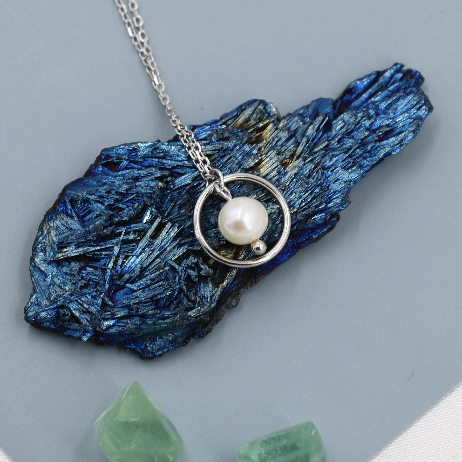 Sterling Silver Circle and Natural Pearl Pendant Necklace, Genuine Freshwater Pearl Necklace, Keshi Pearl Necklace, Pearl and Circle