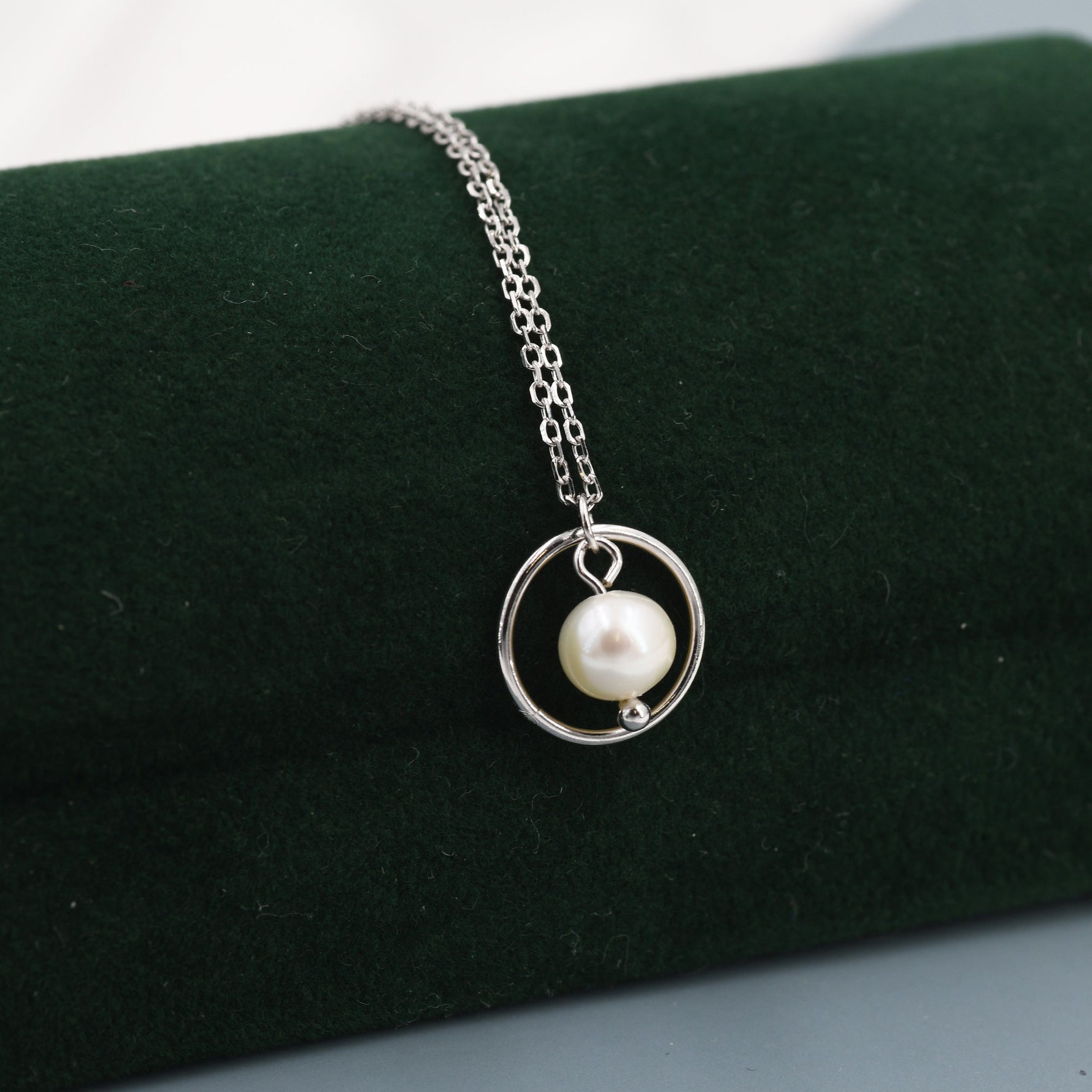 Sterling Silver Circle and Natural Pearl Pendant Necklace, Genuine Freshwater Pearl Necklace, Keshi Pearl Necklace, Pearl and Circle