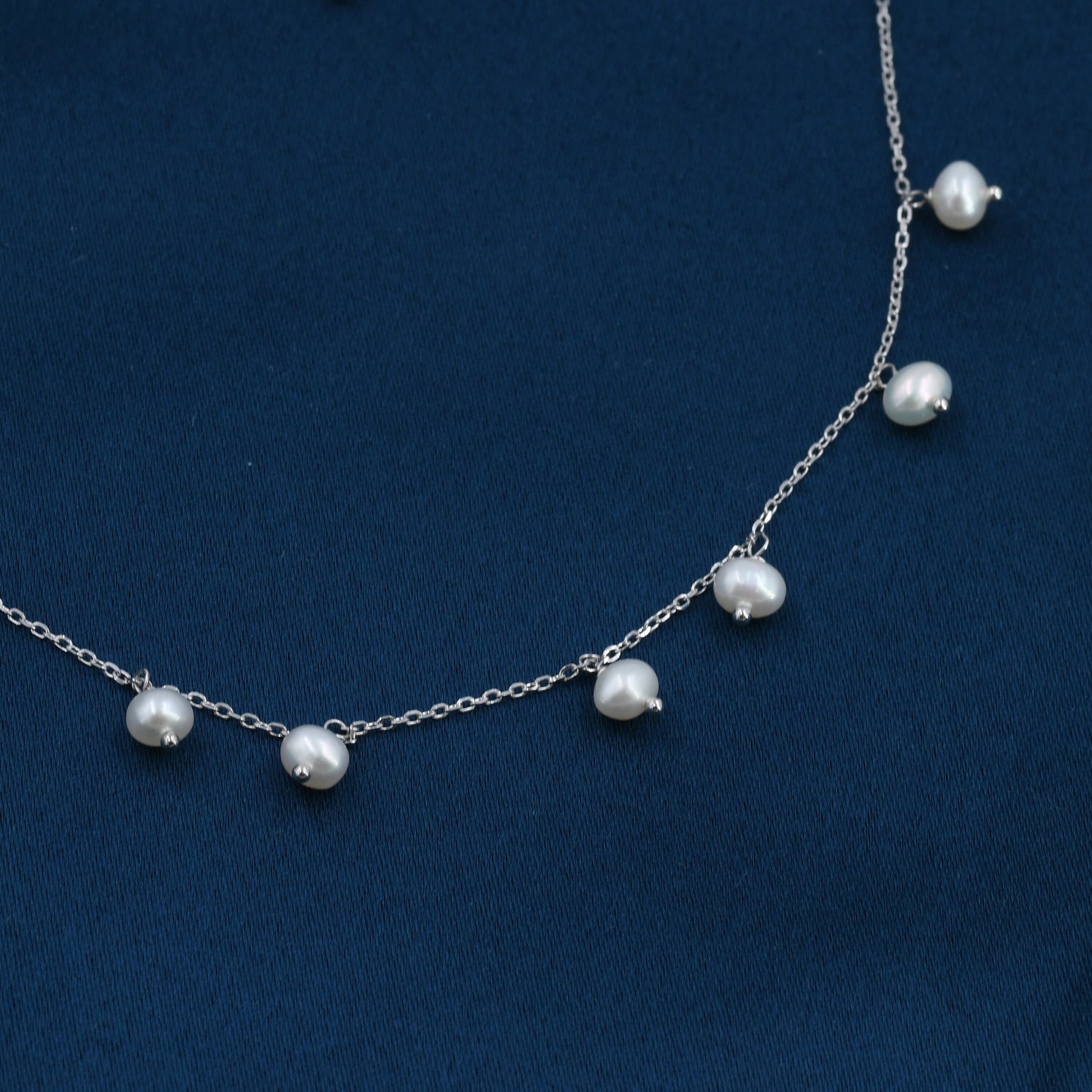Dangle Pearl Necklace in Sterling Silver, Silver or Gold , Genuine Freshwater Pearls Necklace, Pearl Necklace