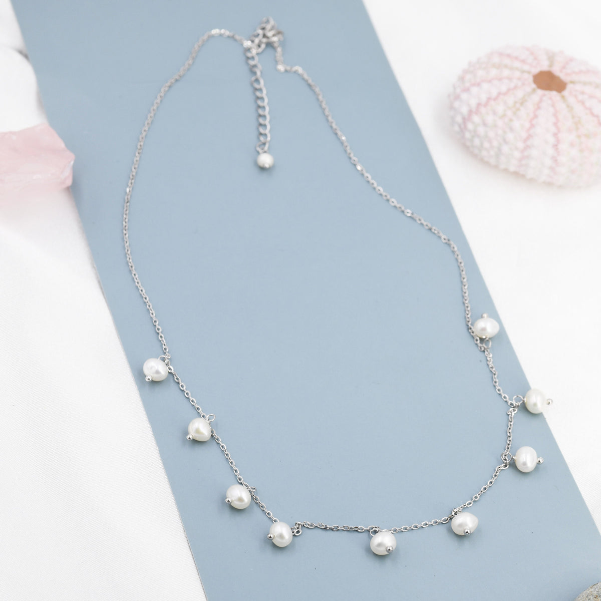 Dangle Pearl Necklace in Sterling Silver, Silver or Gold , Genuine Freshwater Pearls Necklace, Pearl Necklace