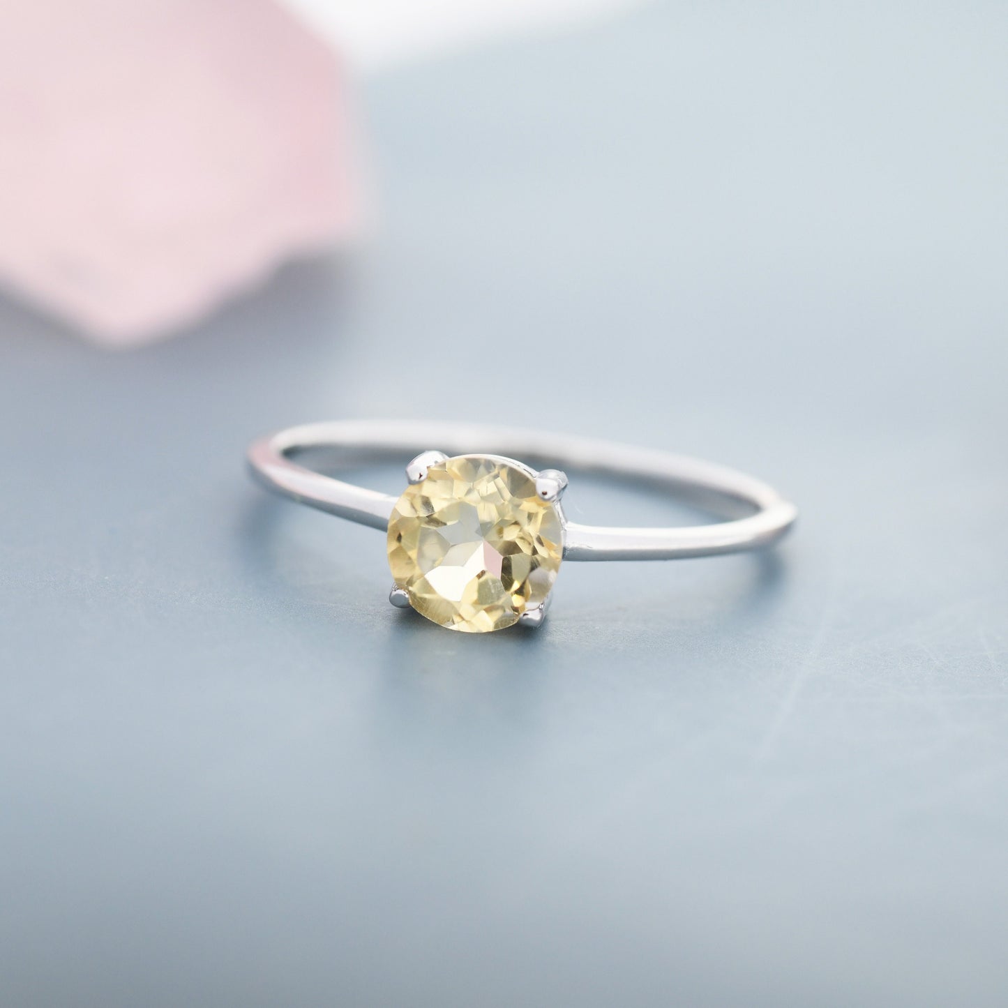 Genuine 1Ct Citrine Crystal Ring in Sterling Silver, Natural Brilliant Cut Citrine Stone Ring, Stacking Rings, US 5-8